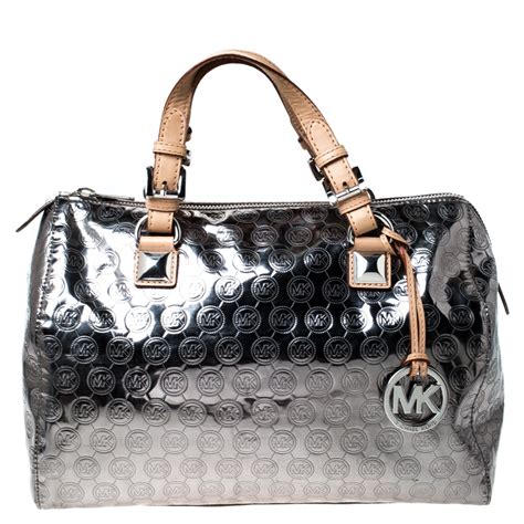 michael kors metallic leather handbags|Michael Kors silver satchel handbag.